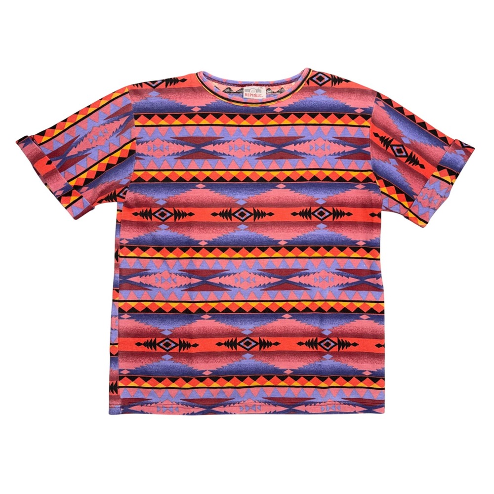 Vintage Republic Denim Southwestern Geometric Print T-Shirt Made in USA Pink L